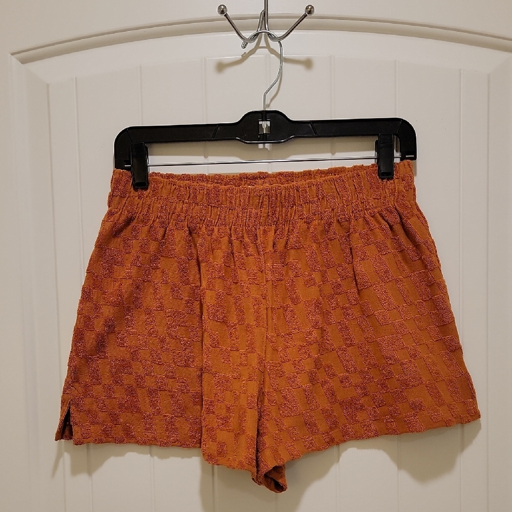 Billabong High Waist Textured Terry Orange Shorts Size Medium